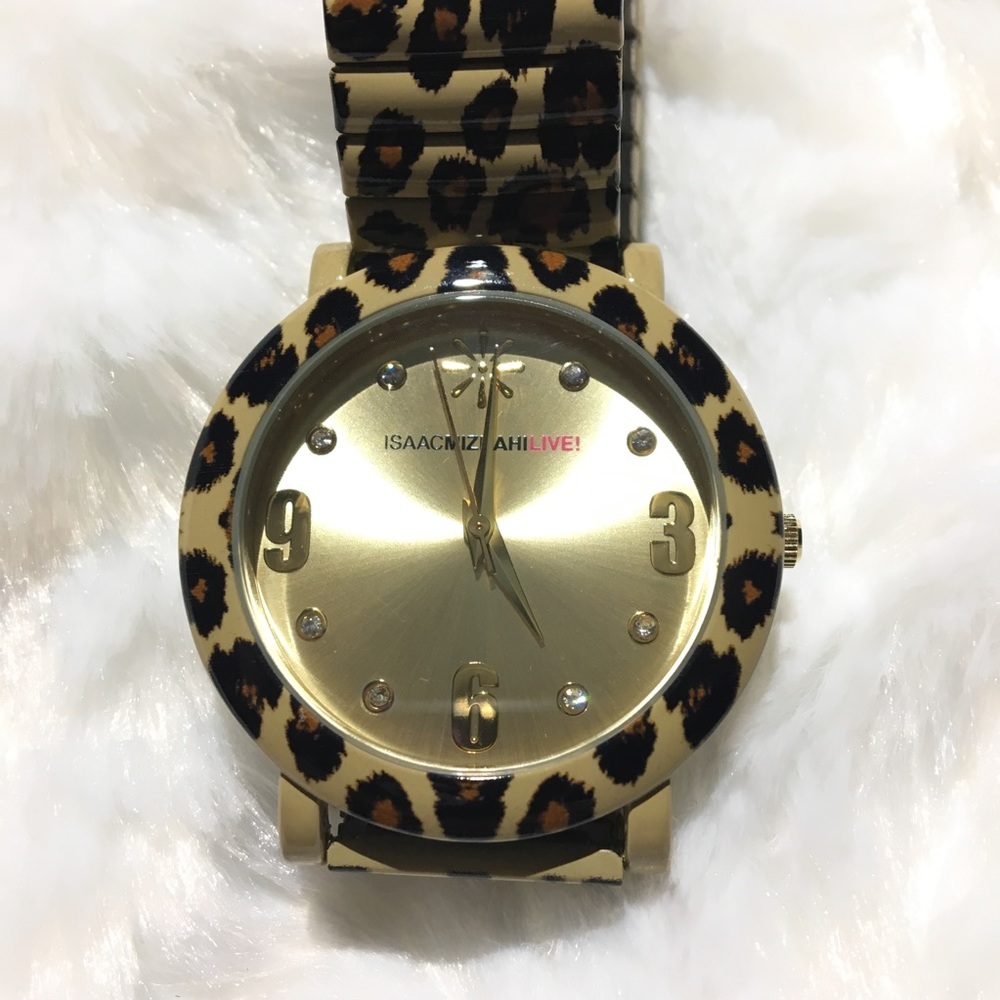 Isaac Mizrahi Leopard Print Shiny Enamel Watch - image 1